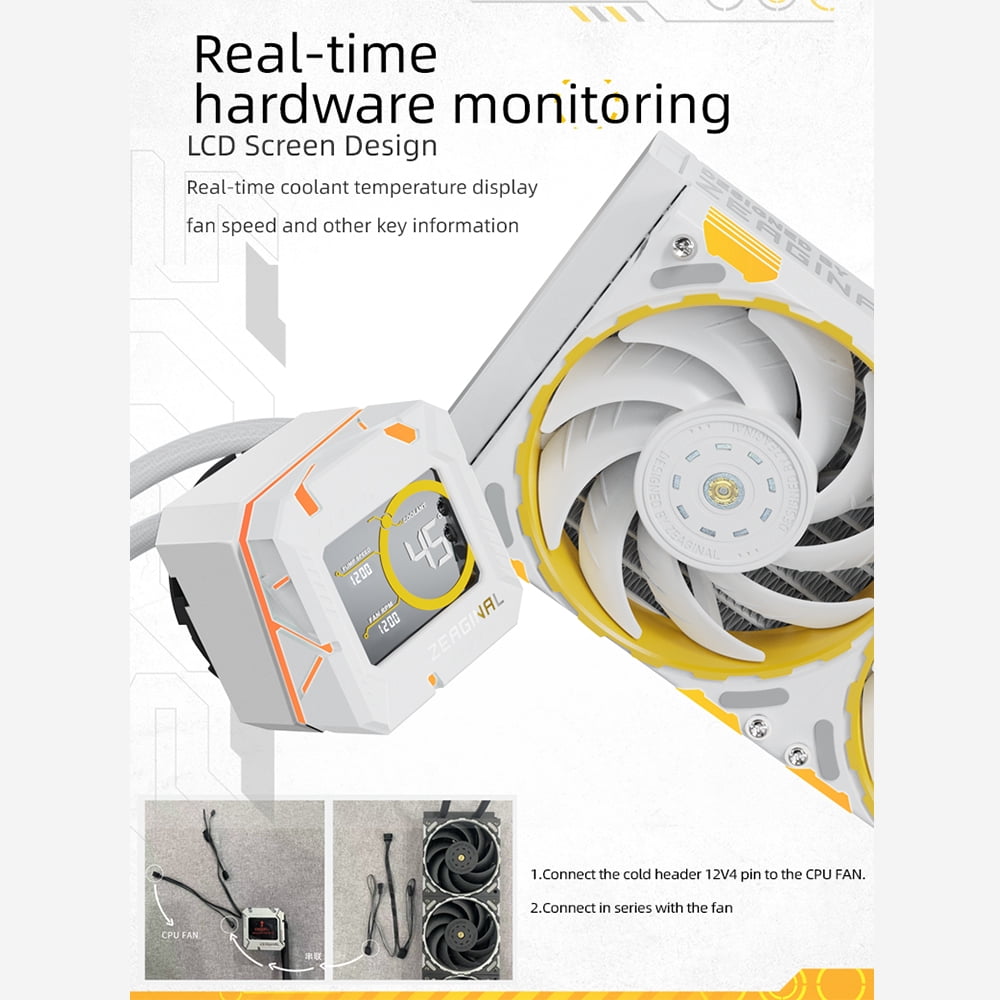 Electric fan,Water Pump Temperature Optimized Fan With Lcd 240mm Compatible Liquid Fan Cpu Cooler With Lcd Aura Sync Pwm900~2200rpm Temperature Screen Fan Sync 240mm Liquid Cpu