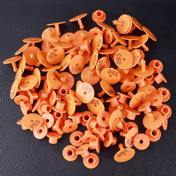 CCOCC 100pcs 1-100 Number Plastic Livestock Ear Tags Large Domestic Animal Tags for Goat Cattle and Pig (Orange)
