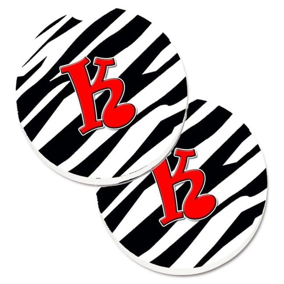 Monogram Initial K Zebra Red Set of 2 Cup Holder Car Coaster
