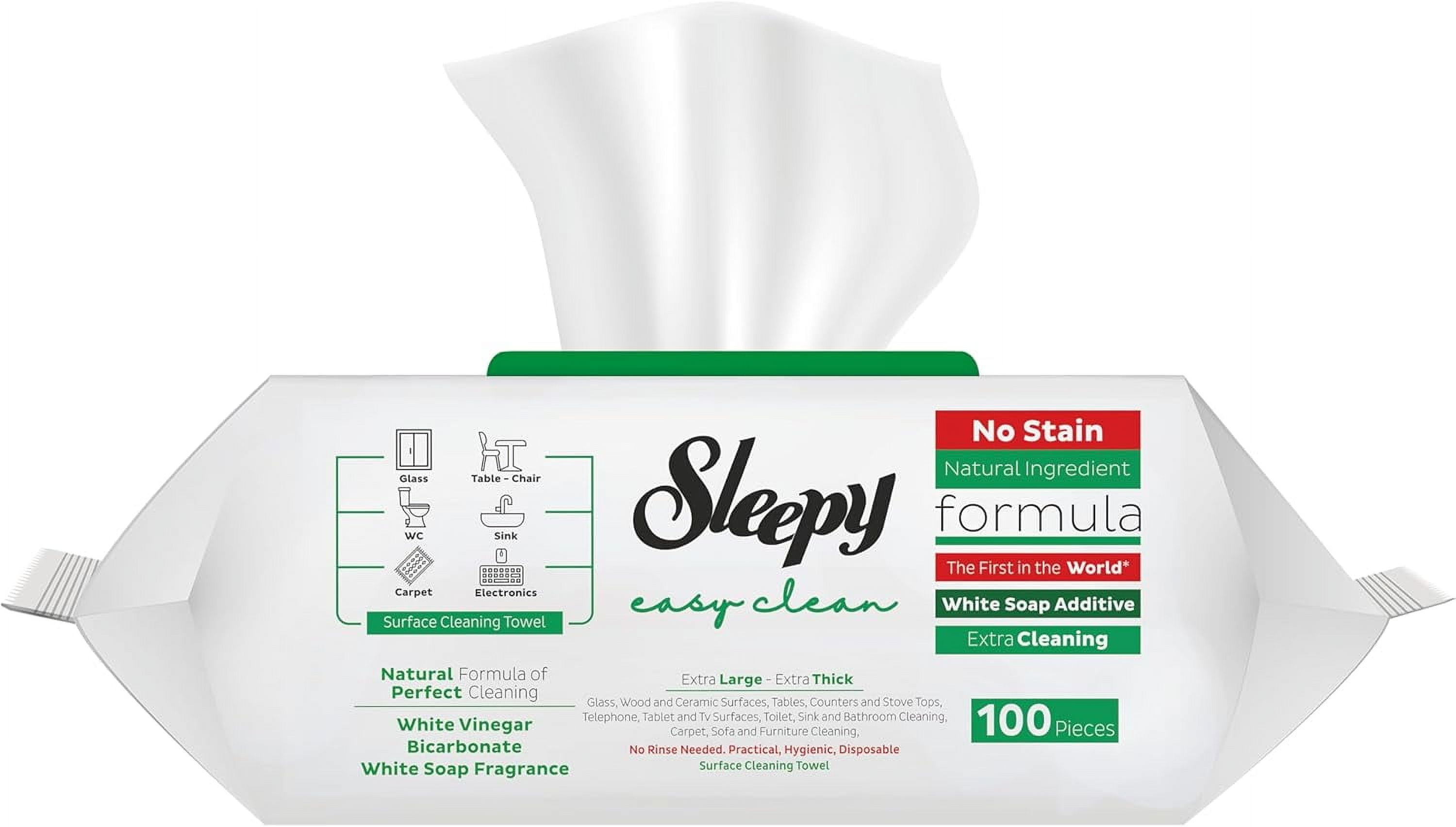 SLEEPY Pack of 6 Easy Clean All-Purpose Household Cleaning Wet Wipes, Vinegar and Bicarbonate Based, White, 100 Count