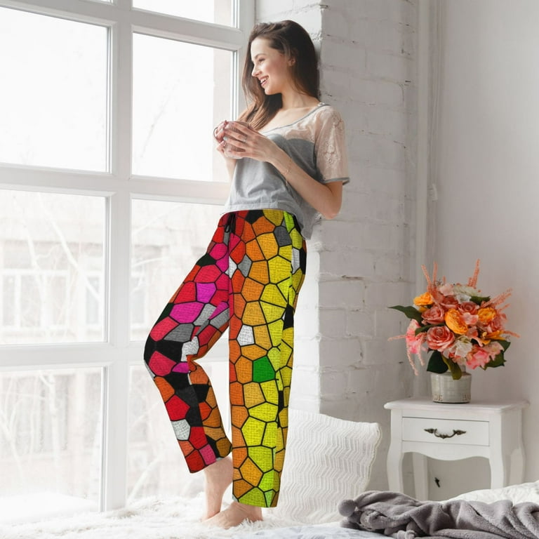 Derioi Colorful Tie Dye Stained Glass for Women's Pajama Pants