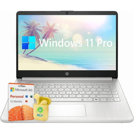 HP 14 Inch LED Laptop for Student & Business 8GB RAM 640GB Storage (128GB UFS+512GB SD Card) Copilot Laptop Windows 11 1-Year Office 365 4-core Intel Processor NLY Earphones Natural Silver