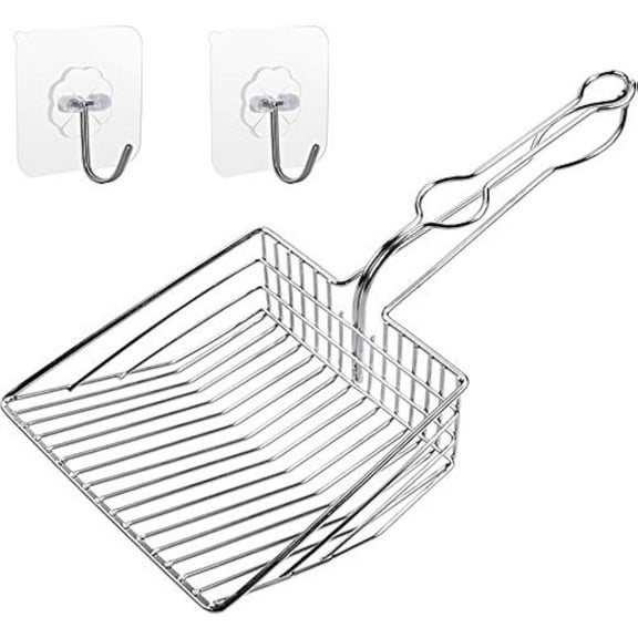 Metal Cat Litter Scoop, Fast and Clean Clumping Kitty Litter Scooper with Holder, Flat Ledging Edge,1 2pcs