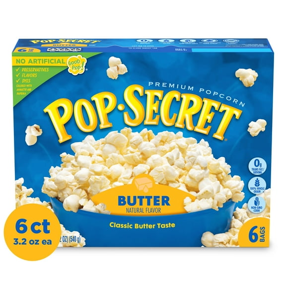 Pop Secret Microwave Popcorn, Butter Flavor, 3.2 oz Sharing Bags, 6 Ct