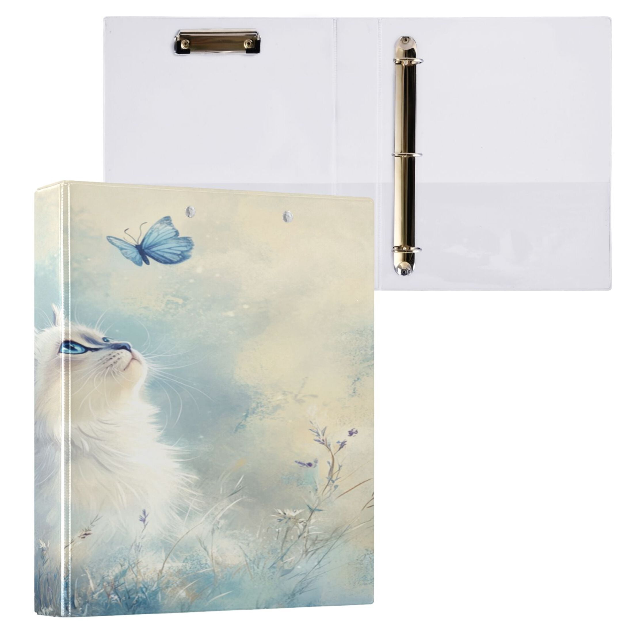 WOBOGO Pretty White Ragdoll Cat File Folders Extra Large Capacity to Hold 200 Sheets of Documents Hard Shell Ring Binder for School Home Office