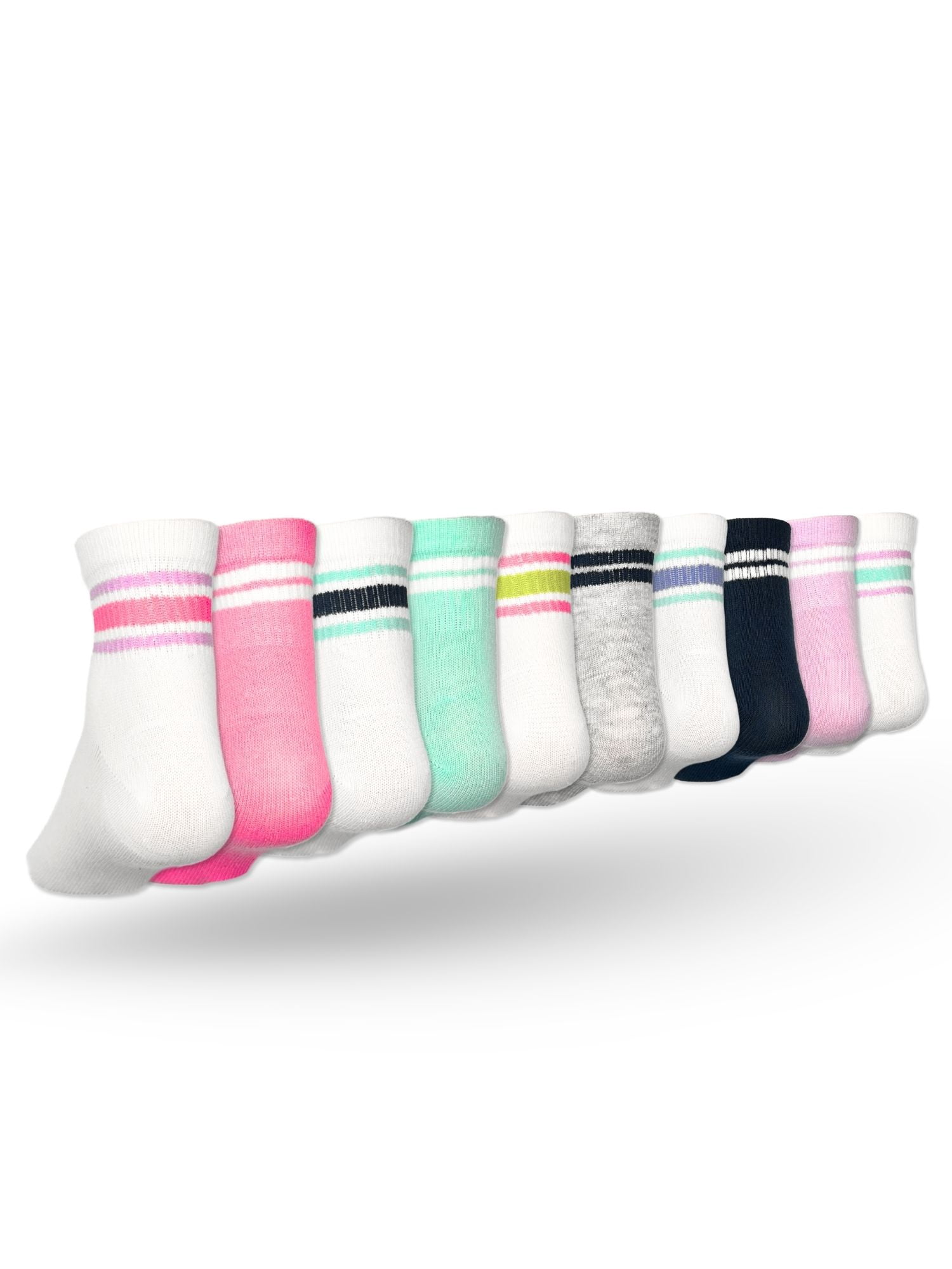 Wonder Nation Girls Ankle Multi Socks, 10-Pack, Sizes S-L