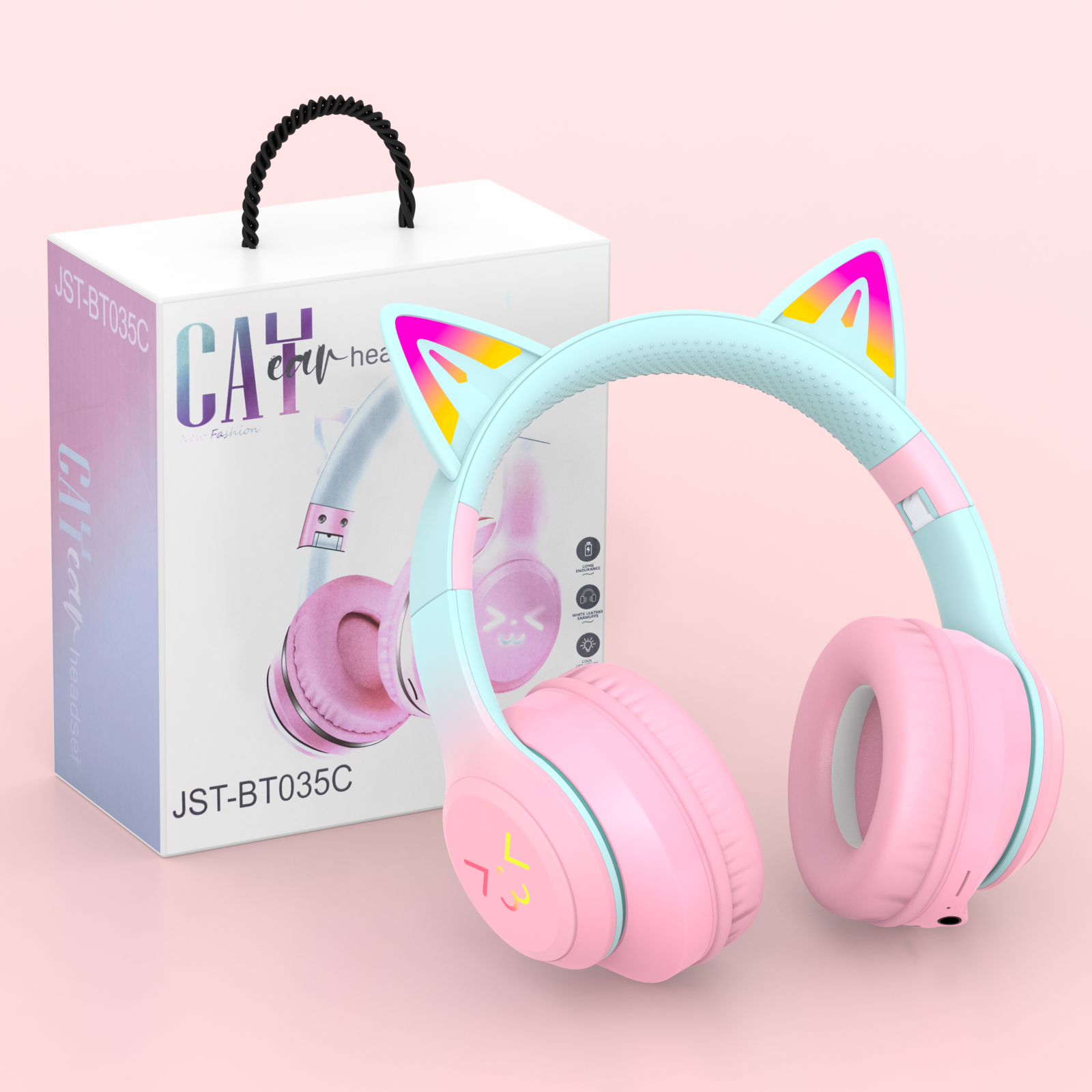 Hoey Cat Ear Kids Bluetooth Headphones, Pink photo 8