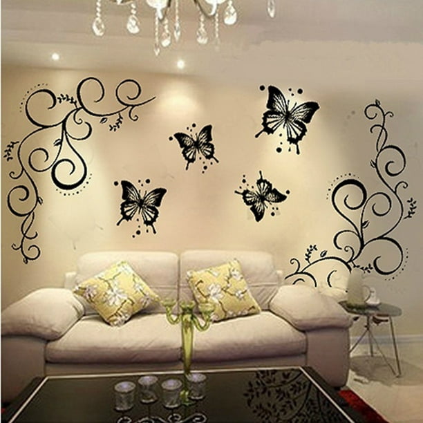 Cheers Romantique Papillon Fleur Vigne Mur Art Autocollant TV Fond Décor à la Maison