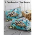 thumbnail image 3 of Coastal Sea Turtle Pillow Covers Standard Size 2 Pack, Nautical Beach Starfish Coral Teal Soft Bed Throw Pillowcases Breathable Cooling Long Lumbar Body Pillow Sham Cover for Bed Sofa 20''x26'', 3 of 7