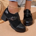 thumbnail image 4 of Womens Chunky Heel Mary Jane Shoes - 3 Inch Block Heel Comfort Pumps, Round Toe Buckle Strap, Black Faux Suede & Patent Vegan Faux Leather,Size 6, 4 of 9