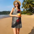 thumbnail image 3 of Xecao Robe d'Été à Capuche Rouge Foncé pour Femmes Robes Décontractées de Plage Sans Manches T-Shirt Robe Évasée avec Poches, 3 of 7
