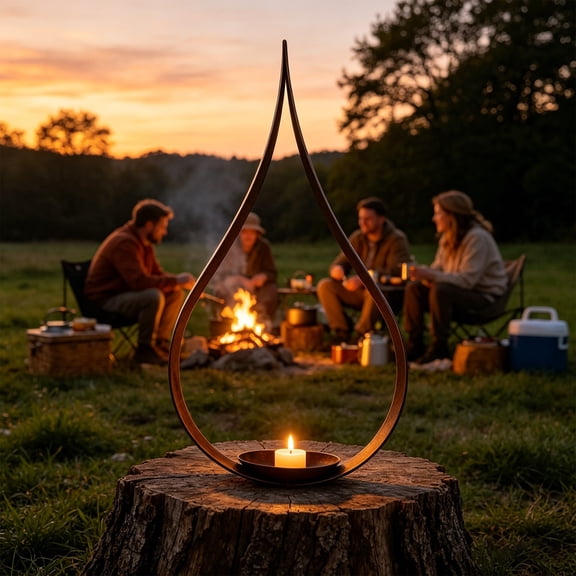 AURIGATE Rustic Iron Teardrop Candle Holder, Brown Weathered Metal Tealight Lantern for Outdoor Patio Garden Decor