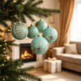 thumbnail image 4 of European Style Christmas Ball Ornaments, 8 cm Textured Baubles in Gift Box, Multicolor Xmas Hanging Decorations for Tree and Home - Mint Green, 4 of 6