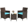thumbnail image 2 of Gymax 3PCS Outdoor Rattan Conversation Set Patio Furniture Set w/ Blue Cushions, 2 of 10
