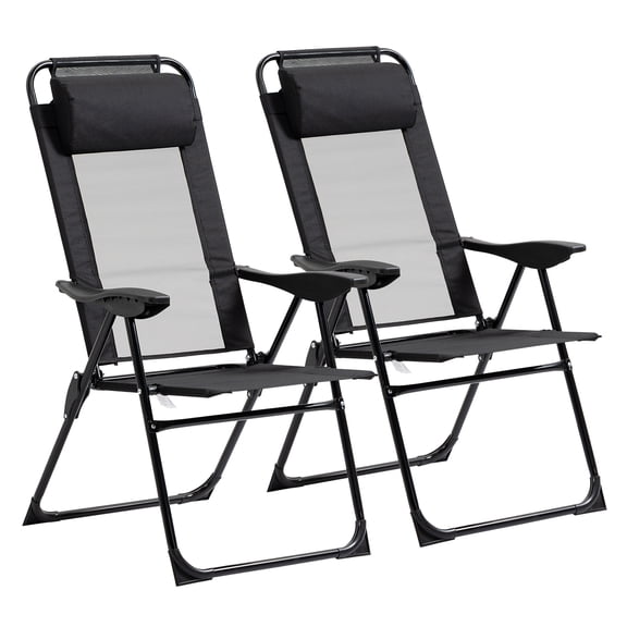 CoSoTower Folding Patio Chairs Set of 2, Outdoor Deck Chair with Adjustable Sling Back, Camping Chair with Removable Headrest for Garden, Backyard, Lawn, Black