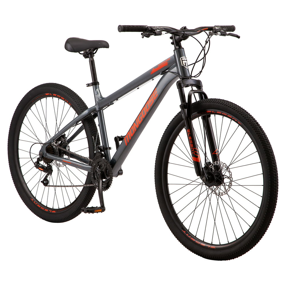 Mongoose Durham mountain bike, 21 speeds, 29inch wheels, gray, mens
