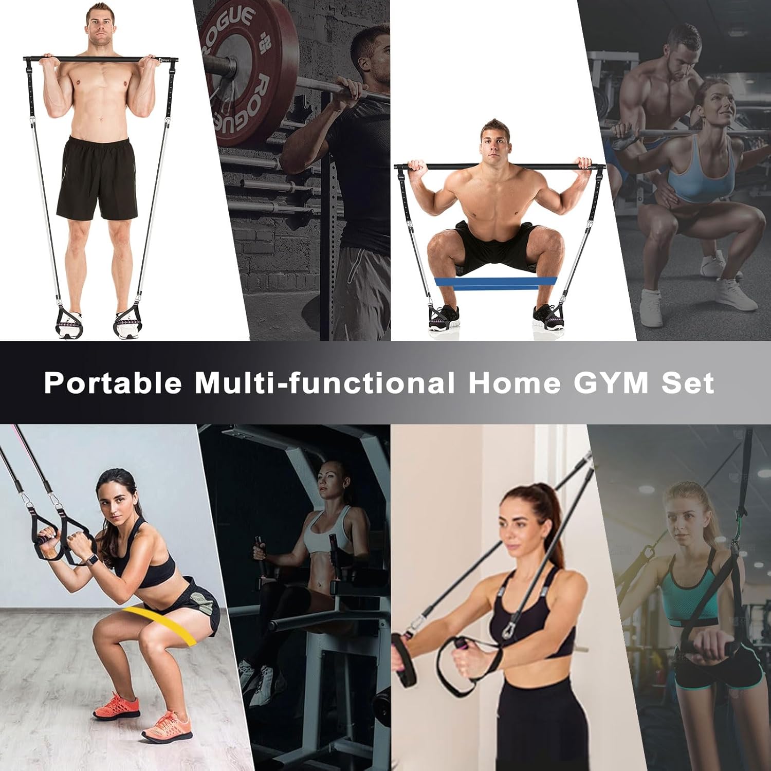 Pilates Bar Kit with Resistance Bands,Pilates Bar with Stackable Bands Workout Equipment for Legs,Hip,Waist and Arm,Exercise Fitness Equipment for Women & Men Home Gym Yoga Pilates