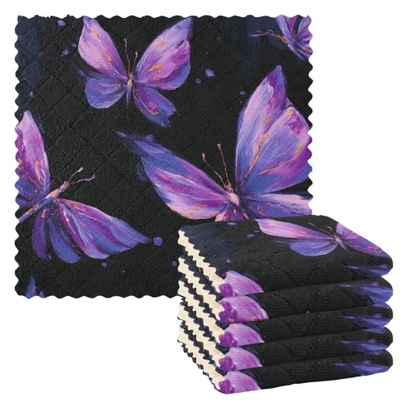 6 Pieces of Kitchen Towels 11x11Inch Kitchen Dish Cloths Kitchen Dish Towels Reuseable Cleaning Cloths Vivid Purple Butterfly