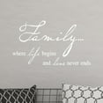 thumbnail image 1 of Family Where Life Begins and Love Never Ends Vinyl Lettering Wall Decal Sticker Home Decals Size: 12.5"H x 22"W Color: White, 1 of 5