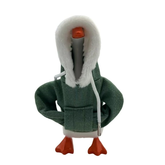 Eliaeconx Hooded Goose Desktop Decor, 7 Inch Magnetic Goose Figure, Mini Goose with Keychain and Outfit, Cute Tabletop Statue, for Office Desk, Home Decor, Green
