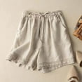 thumbnail image 4 of Women's Shorts Women'S Cotton And Linen Five Point Pants For Women 2025 Summer New Retro Hollow Lace Splicing Literary Shorts Loose Casual Mid Trouser Shorts,Beige Women's Shorts L, 4 of 7