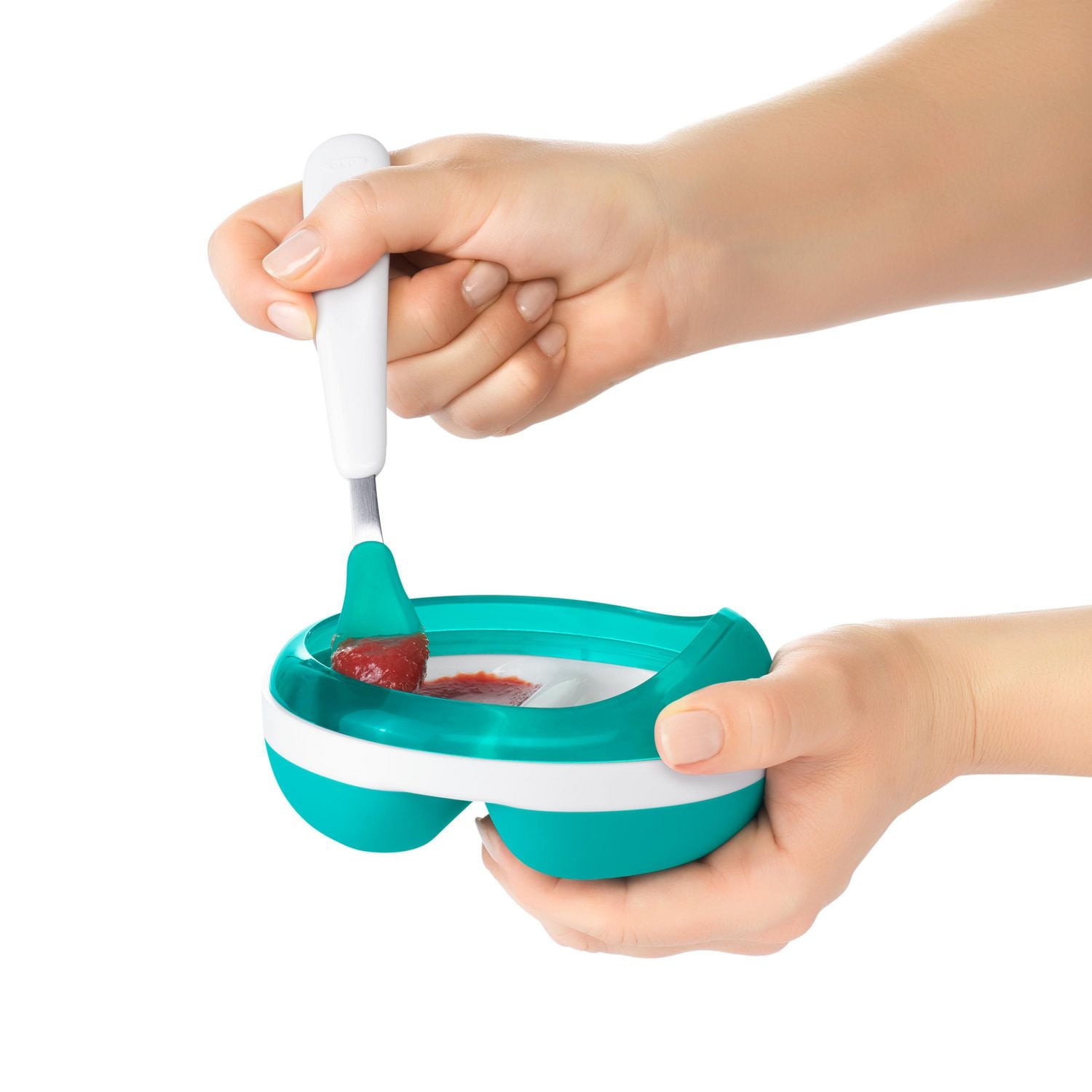 OXO Tot - On-The-Go Feeding Spoon with Travel Case - Soft Silicone Edge on Spoon - Baby Toddler Feeding Utensils - Teal
