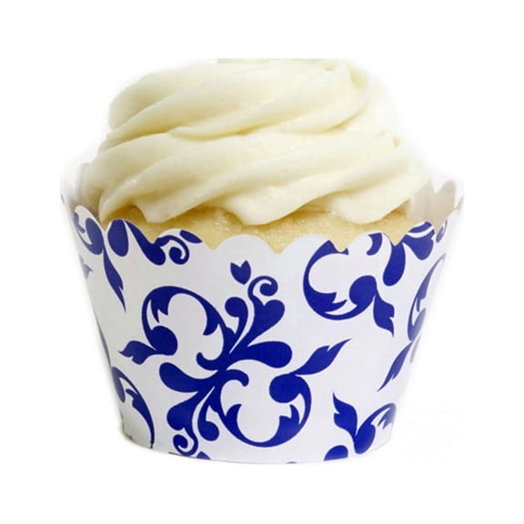Dress My Cupcake Royal Blue Filigree Cupcake Wrappers, Set of 12