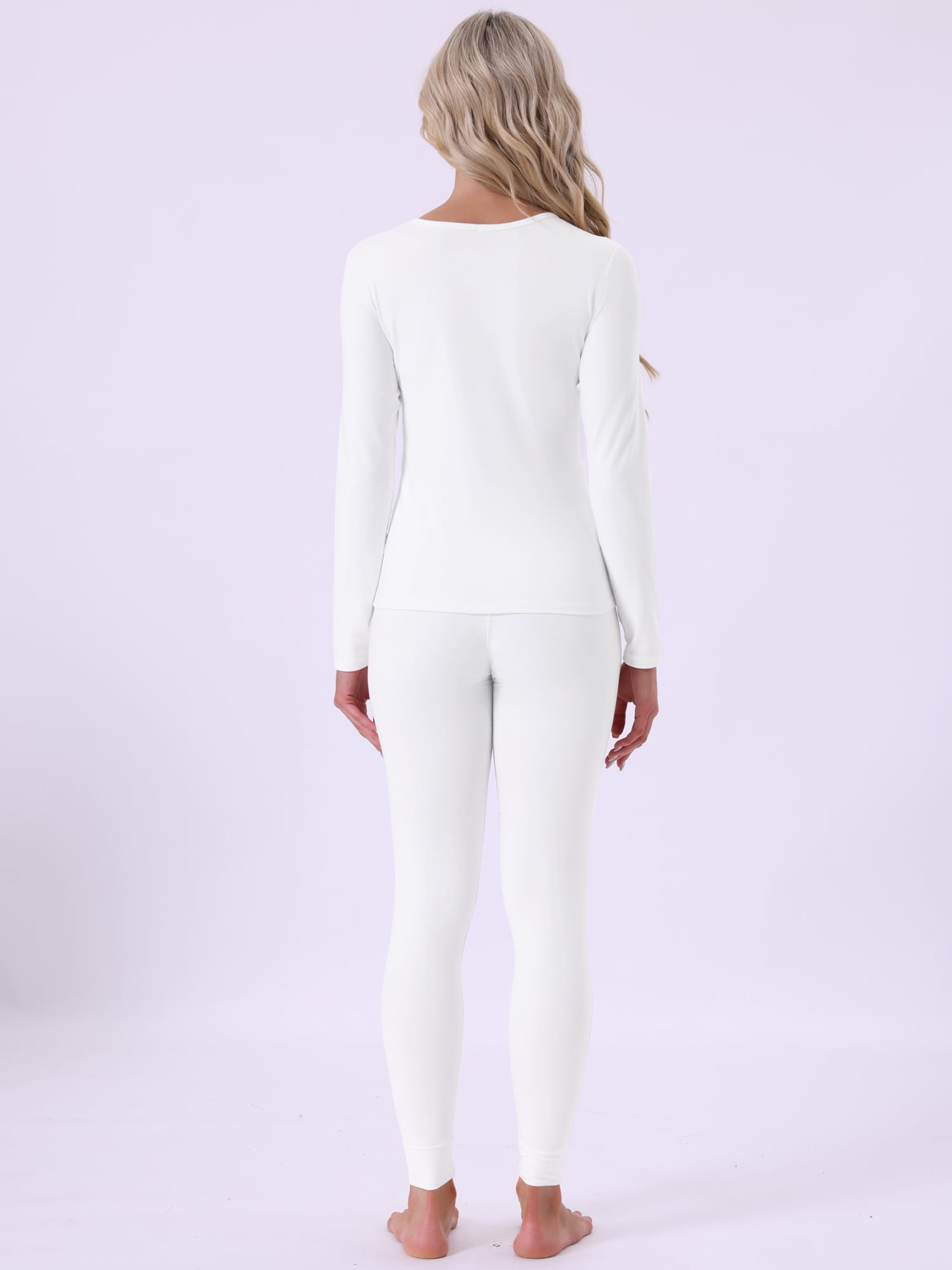 DARING DIVA Women's Base Layer Underwear Sets Long Sleeve Shirt & Leggings 2XL White