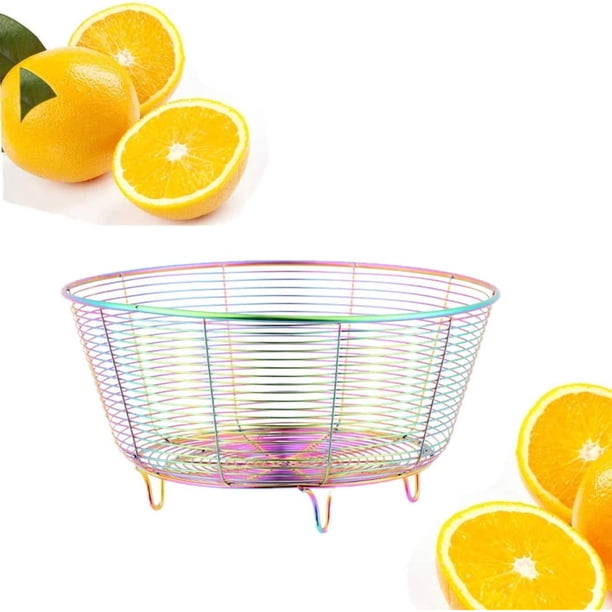 Cesta de frutas de acero inoxidable, cesta de almacenamiento de frutas, cuenco de alambre para cocina con pan y verduras, diseño elegante con construcción de acero resistente - Arcoíris