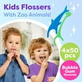 thumbnail image 2 of Kids Flossers 2 Pack (100 Total), Kids Floss Picks, Flossers Children, Floss Children, Animal Shapes, Glides Easy Between Teeth, Flosser Helps Prevent Tooth Decay & Gum Disease, Bubble Gum Flavored, 2 of 8