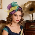 thumbnail image 6 of Multicolor Fascinator Headband for Women Vintage Fascinator Hat for Weddings Tea Party with Feathers Mesh Hair Clip, 6 of 6