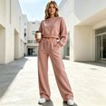 thumbnail image 6 of Sweatsuits Women 2 Piece Outfit 2026 Solid Drawstring Wide Leg Sweatpants Crew Neck Long Sleeve Cropped Tracksuit, 6 of 7