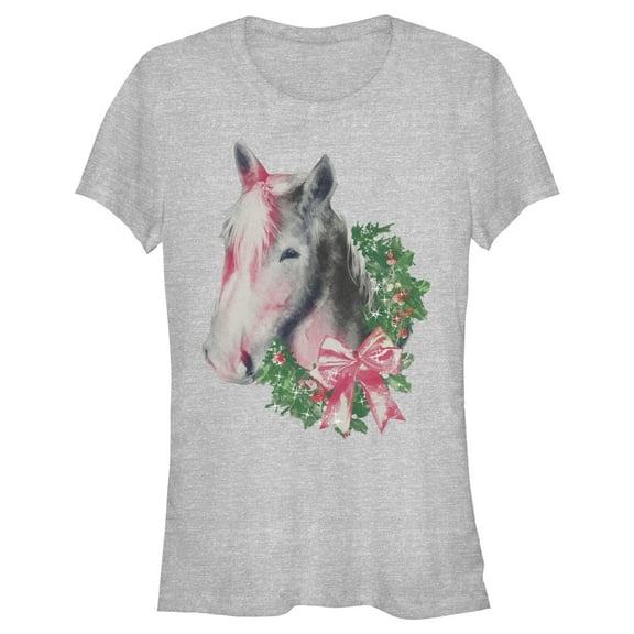 Junior's Lost Gods Christmas Wreath Horse  Graphic Tee Athletic Heather X Large