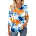 thumbnail image 6 of CYMMPU Women's Summer Fall Tunic Tops Casual Basic Tees Business Work Blouses V-Neck Floral Printed Flowy Blouse 3/4 Length Sleeve Shirts 2025 Clothes Yellow XXXL, 6 of 7