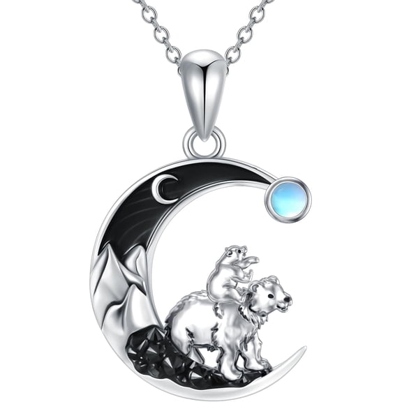 Dorunmo Mama Bear with 1 Cub Necklace 925 Sterling Silver Black Crescent Moon Pendant Mom Necklace from Daughter Son Mother's Day Jewelry Gifts for Women