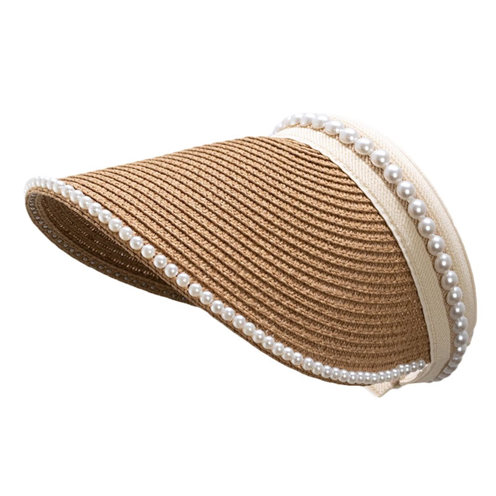 Chapeau De Paille Pliable Avec Bandeau Perles - Pare-soleil été, Voyage, Plage, Jardin | Pour Femme, Protection Solaire Décontractée - 6