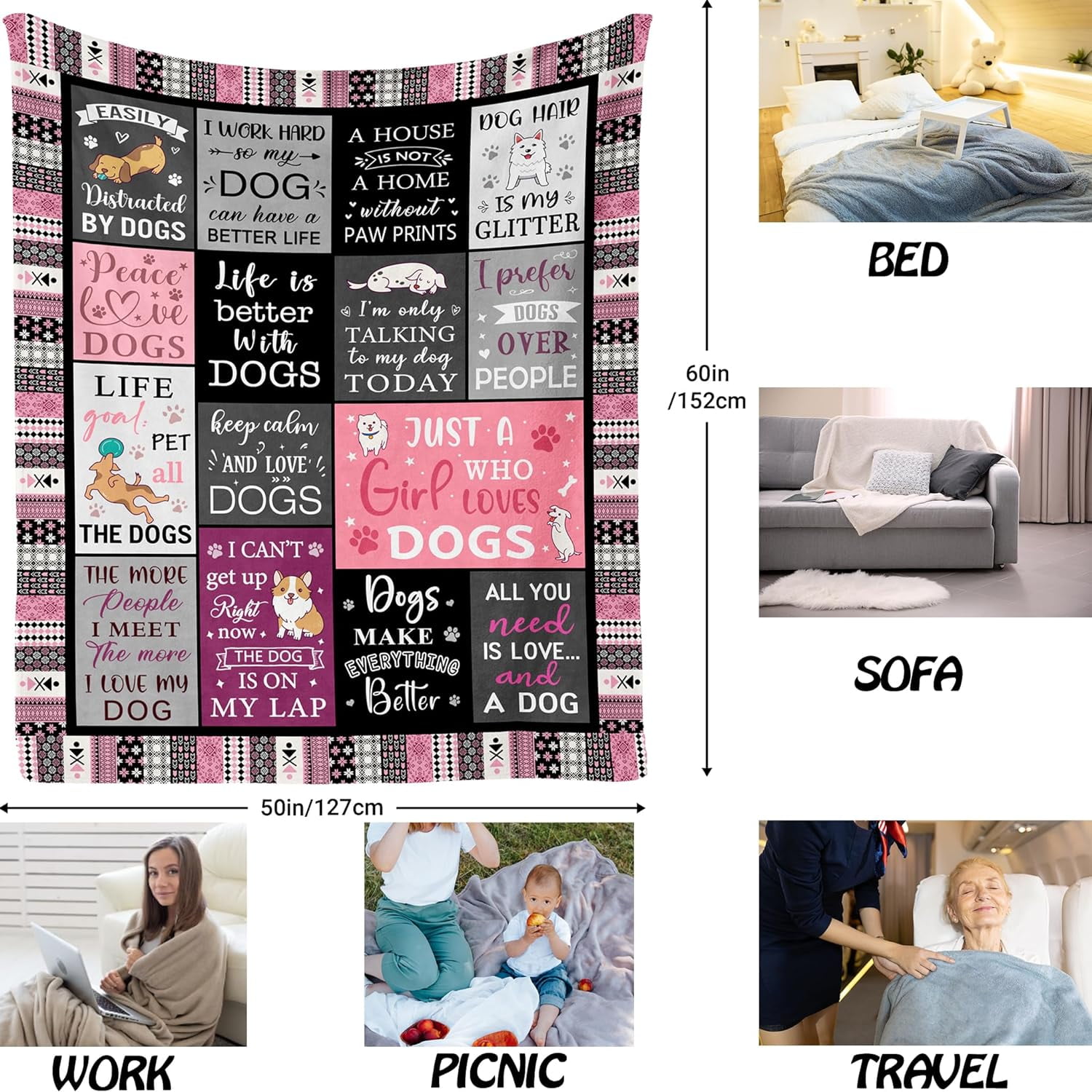 Dog Mom Gifts, Dog Lover Gifts, Dog Gifts Blanket 50"x60", Dog Birthday Gift, Dog Mom Gifts for Women, Gifts for Dog Lovers, Dog Themed Gifts, Dog Owner Gifts, Dog Throw Blanket, Best Dog Mom