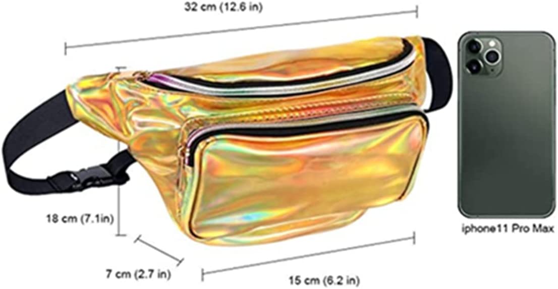 LINLIN Waist Bag, Holographic Fanny Pack for Women/Men Waterproof Resistant Crossbody Waist Bag with Adjustable Belts for Travel, Party, Festival Rave, Running, Hiking