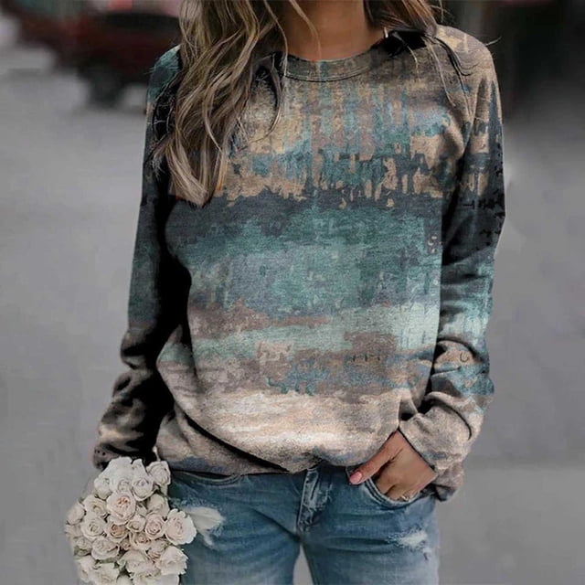 Chemises pour Femmes Chandails en Molleton Décontractés à Imprimé pour Femmes Chandails en Molleton Thermiques à Col Rond à Manches Longues T-Shirts Amples Blouse en Liquidation