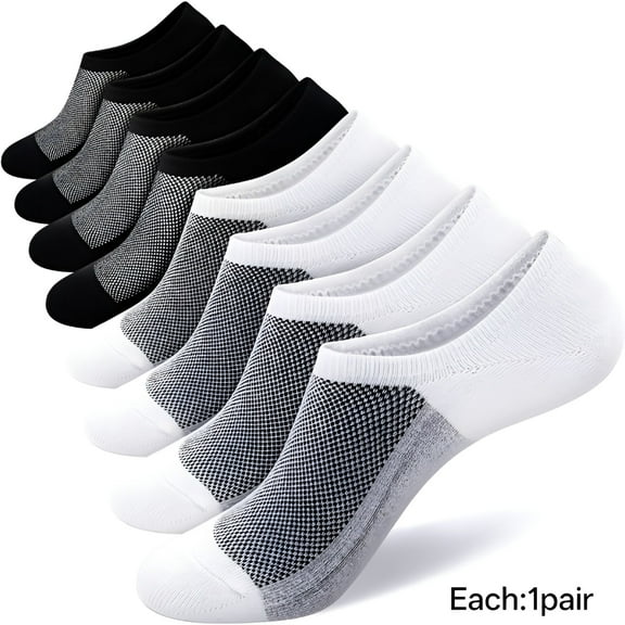 TELOLY Mens No Show Socks 8 Pairs Invisible Low Cut Cotton Socks Non Slip Short Socks Size 5-8/9-11/12-14