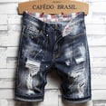 thumbnail image 5 of Summer Cotton Men‘s Ripped Hole Denim Shorts Thin Casual Straight Retro Biker Knee Length Short Jeans Male Streetwear Plus Size, 5 of 7