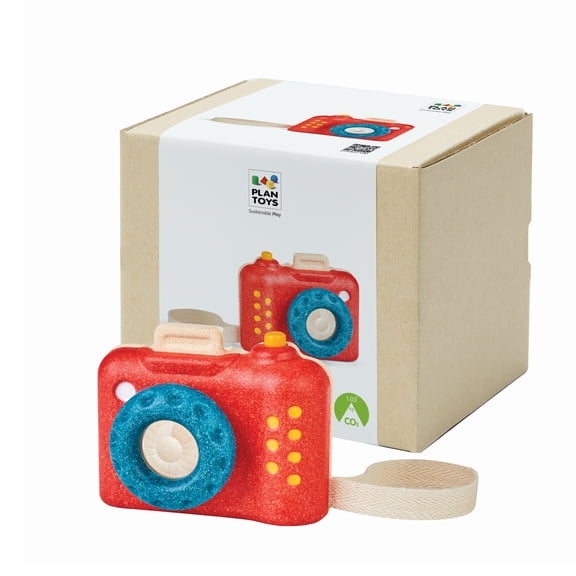 PlanToys My First Wooden Toy Camera for Toddlers | Kaleidoscope Lens & Clickable Shutter | Montessori-Inspired Pretend Play Camera | Eco-Friendly Sensory Toy for Kids Ages 18  Months