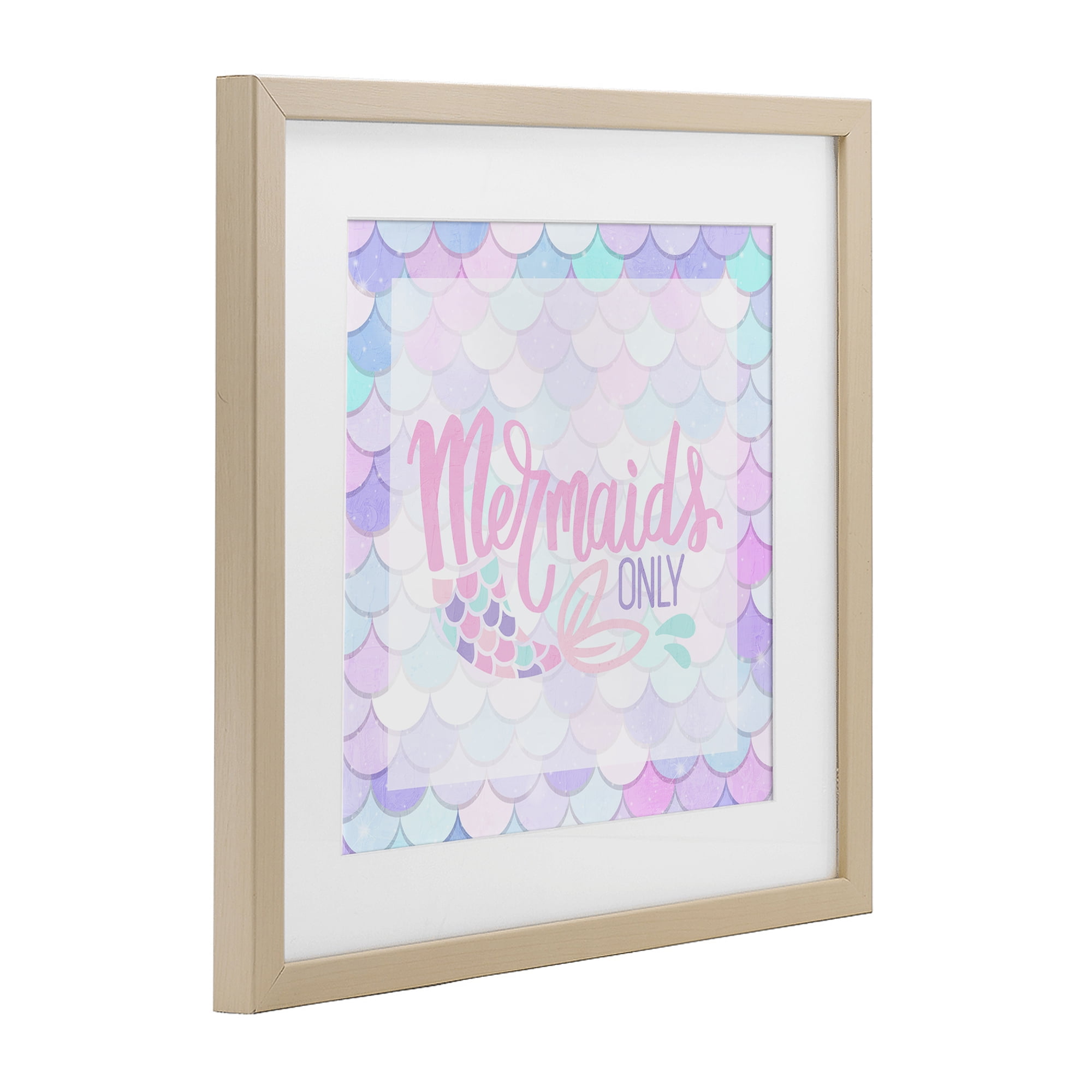 Pastel Mermaids Only Birch Framed Print Under Glass, design by Kim Allen