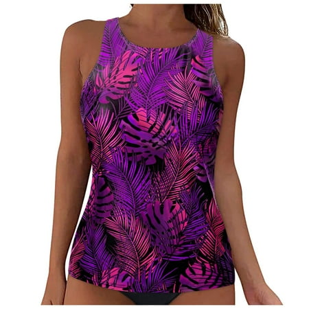 adviicd Swimsuit for Women High Waisted Modest Bathing Suit Plus Size Tank Top with Boyshorts Women s Bathing Suits for Older Women (Purple L)