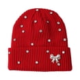 thumbnail image 4 of Bibifish Womens Knit Beanie Hat With Rhinestone & Bow Decoration Shiny Stretchy Soft Beanie Midweight Breathable Fall Daily Wear Stylish Trendy Hats, 4 of 4