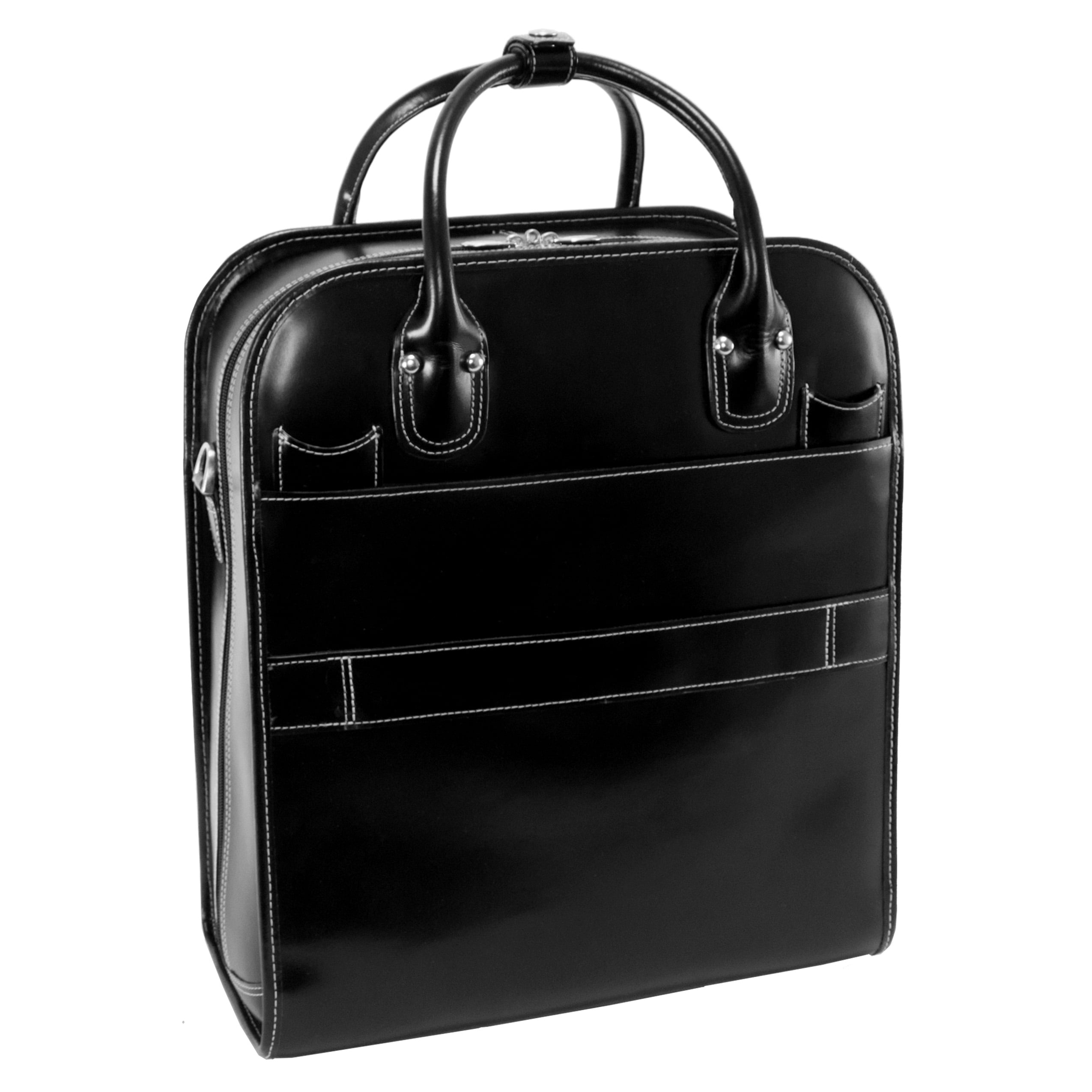 McKlein LA GRANGE, Patented Detachable -Wheeled Ladies' Laptop Briefcase, Top Grain Cowhide Leather, Black (96495)