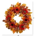 thumbnail image 3 of Nearly Natural Fall Acorn Plastic Thanksgiving Autumn Foliage Artificial Wreath, with Sunflower Berries 30" (Orange), 3 of 5