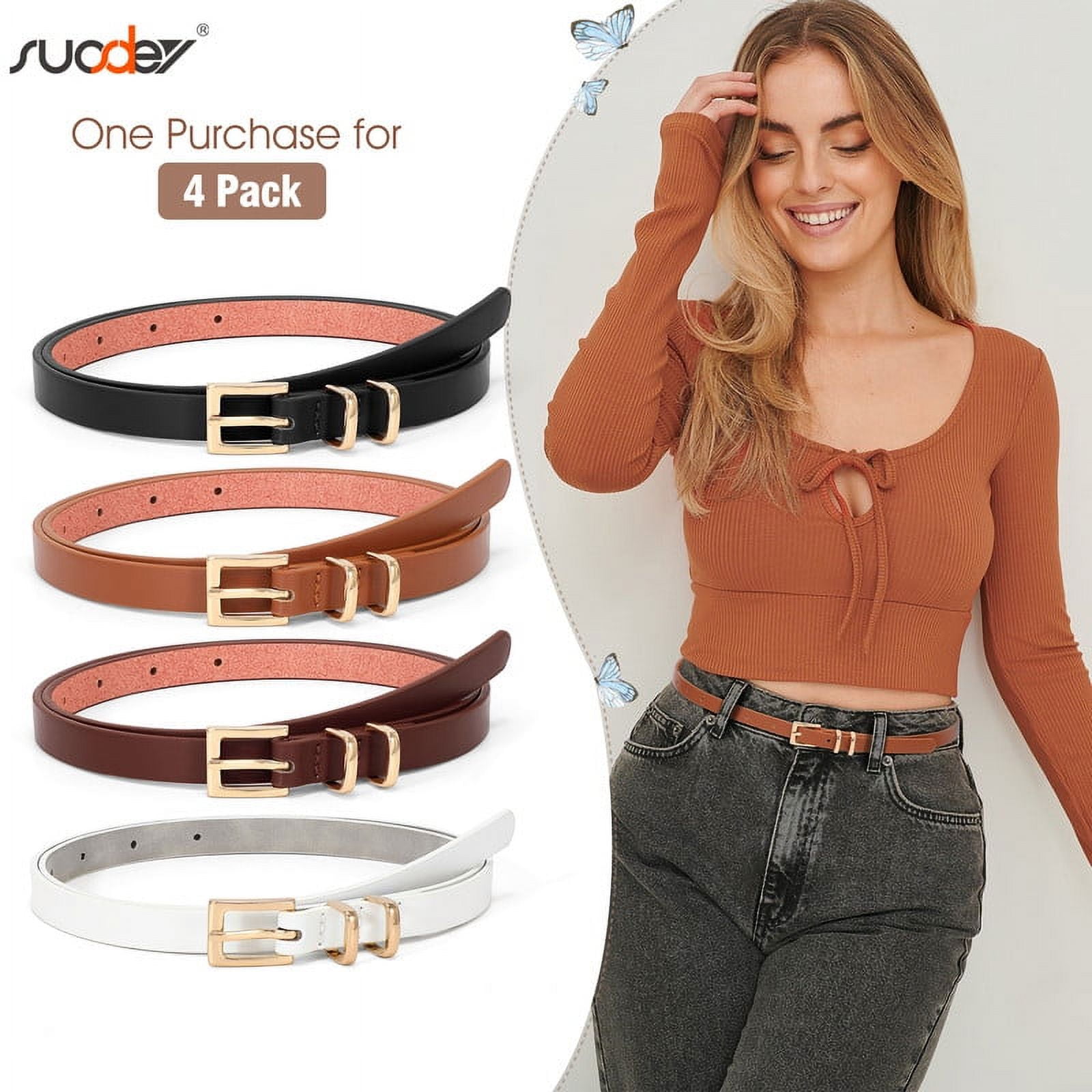 Women Skinny Leather Belt,Thin Waist Belt for Dresses Pants 