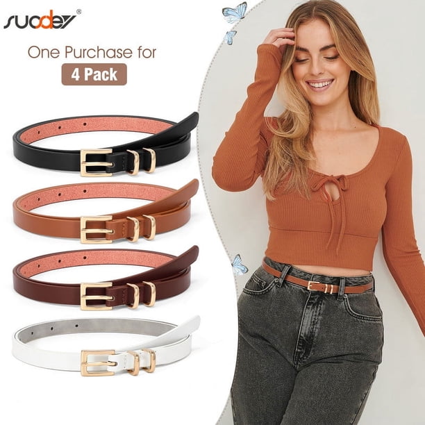 Women Skinny Leather Belt,Thin Waist Belt for Dresses Pants 