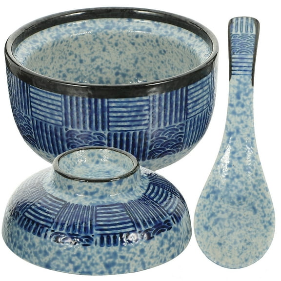 LEORX 1 Set of Japanese Style Covered Soup Bowl Multi function Bowl with Spoon